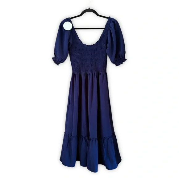 Hill House The Louisa Nap Dress Midi Navy Crepe NWT Size XS
